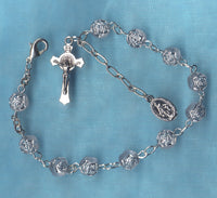 Crystal Silver Rosebud One Decade Rosary Bracelet BR024