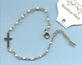 Gold Cross White Beaded Chain Bracelet BR030