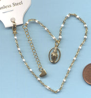 Miraculous Medal White Beaded Chain Bracelet BR031