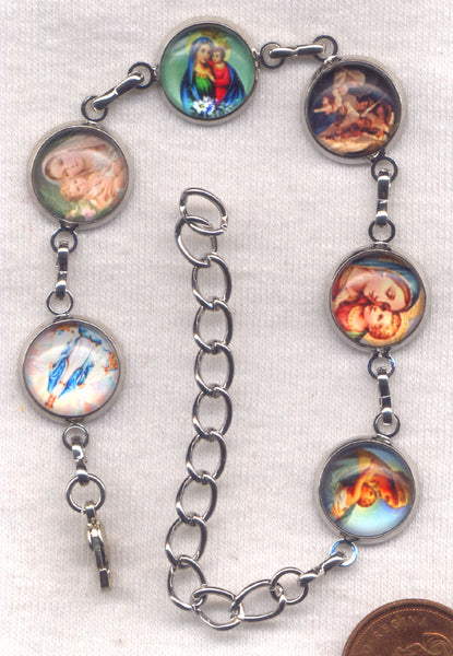Colour Pictures Mary Mother of Jesus Medium Silver Chain Bracelet BR035