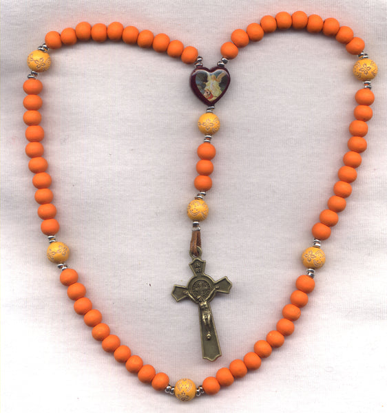 Brigittine Cord Rosary Guardian Angel with orange wood beads BR06