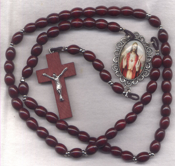 Brigittine Cord Rosary Sacred Heart of Jesus with Wood Beads BR08