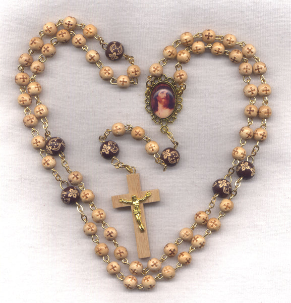 Brigittine Rosary Thorn Crowned Jesus Wood Beads BR53