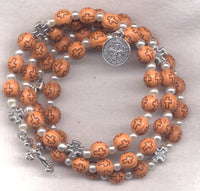 Cross Beads imitation wood spring wire rosary bracelet BR014