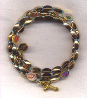 Color Picture Gold Tone spring wire rosary bracelet BR015