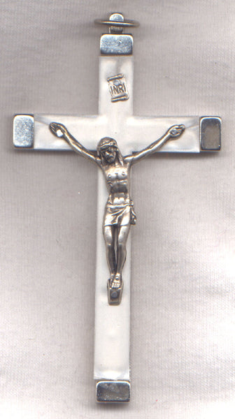 White Wall Crucifix with shiny white inlay 3.5 inch