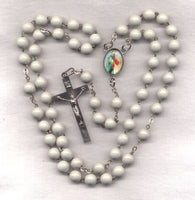Bulk Buy White Wood Rosary Jesus the Good Shepherd 5 per pkg