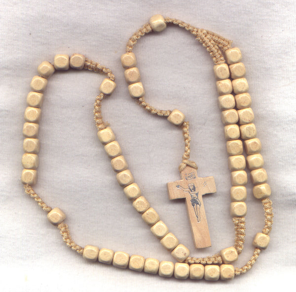 Wood Cord Rosary Natural Brown Square Beads CD02