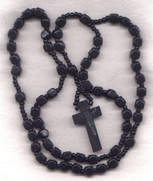 Wood Cord Rosary Black Square Beads CD04
