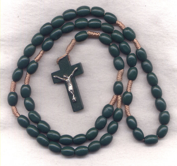Wood Cord Rosary Dark Green Beads CD05