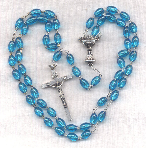 First Communion Rosary Econo Aqua Blue Acrylic Beads FC06