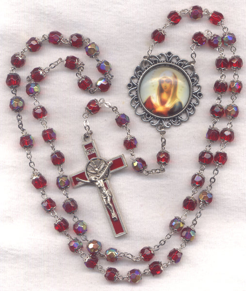 Our Lady of Mercy Holy Spirit Double Capped AB Ruby Crystal FanC07