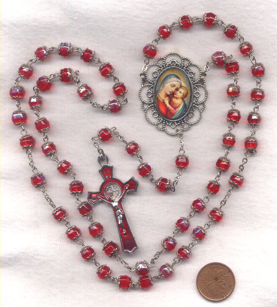 Our Lady of Good Counsel Double Capped AB Ruby Crystal FanC09