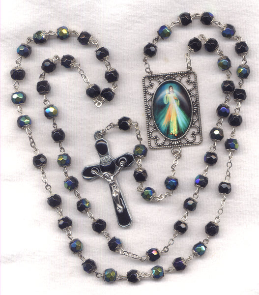 Divine Mercy Double Capped Black AB Crystal FanC10