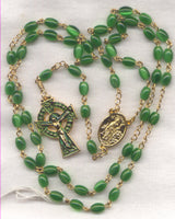 St Patrick Rosary Emerald Green Cat's Eye Glass Bead Celtic Rosary GR01