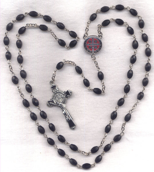 St Benedict Medal Crucifix and centre Black Rosary GR04