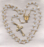First Communion Rosary Milky White AB Crystal Beads GR07