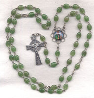 St Patrick Patron Saint Rosary Celtic Green Stripe Glass Oval Bead GR08