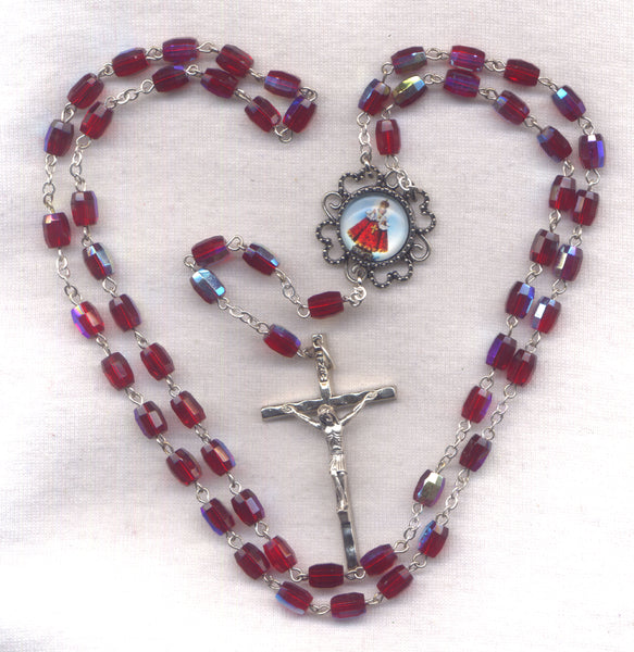 Miraculous Infant of Prague Birthstone Rosary Garnet GR100D January