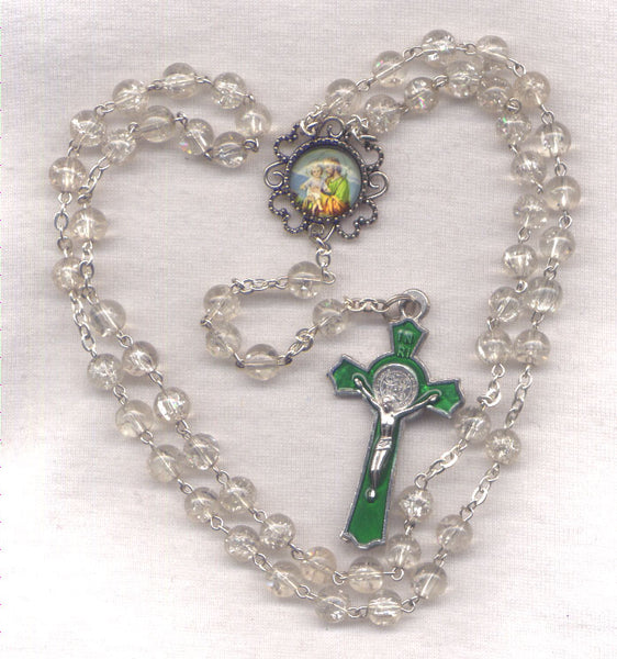 St Joseph Birthstone Rosary Crystal Crackle Glass Bead GR101D April