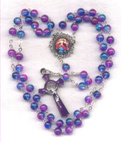 St Philomena Virgin Martyr Rosary Blue Pink Crackle Glass Bead GR101G