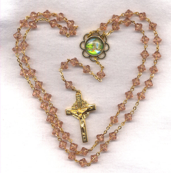Our Lady of Lourdes Rosary Pale Pink Glass Bead GR14L