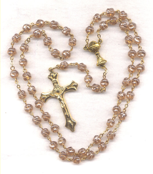 First Communion Rosary Smoke Pink AB Crystal Beads GR15