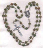 Miraculous Medal Rosary Midsummer Green Stripe Glass Oval Bead GR16