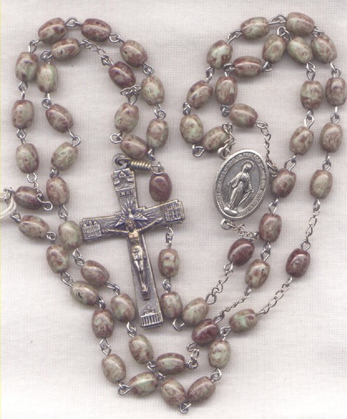 Miraculous Medal Rosary Marbled Brown Glass Bead Men's Rosary GR20