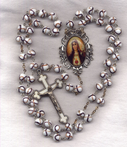Immaculate Heart of Mary Rosary Deluxe White Lampwork Glass Bead GR21