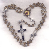 St John the Baptist grey glass rosary St Benedict crucifix GR23