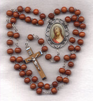 Thorn Crowned Jesus Brown Wood Bead Rosary GR40