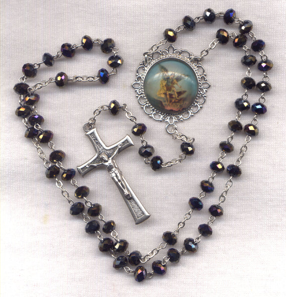 St Michael the Archangel Rosary Black Iris AB beads GR42