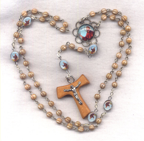 St Francis of Assisi brown glass rosary Tao crucifix GR45