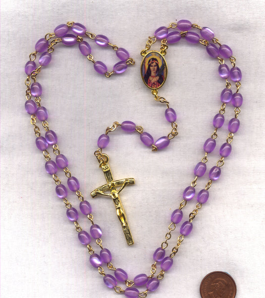 St Philomena Powerful With God purple oval acrylic Bead G50