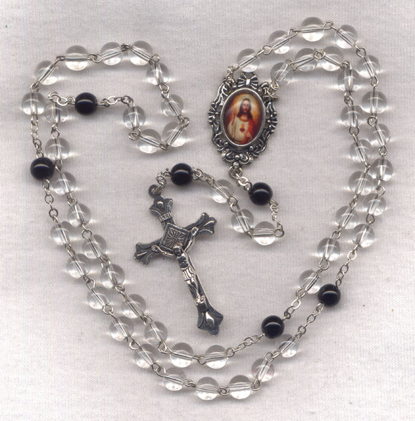 Sacred Heart of Jesus Crystal Glass Bead Rosary GR52