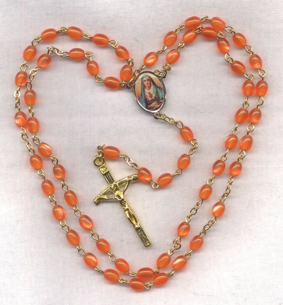 Sorrowful and Immaculate Heart Rosary Orange Oval acrylic Bead V39