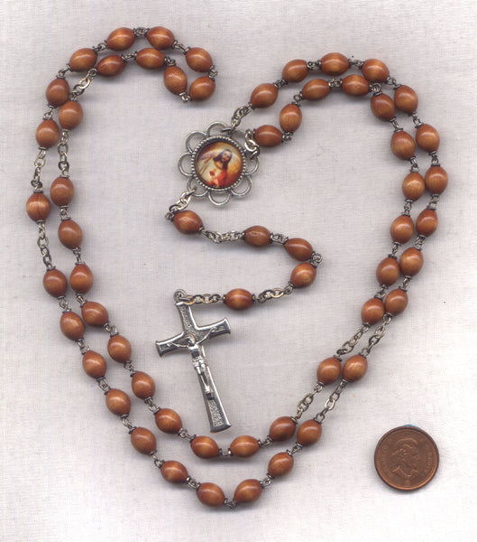 Sacred Heart of Jesus Rosary brown wood beads GR56