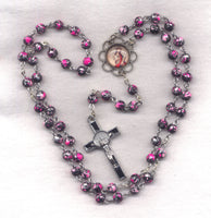 St Cecelia Patron Saint of Musicians black pink glass rosary GR57