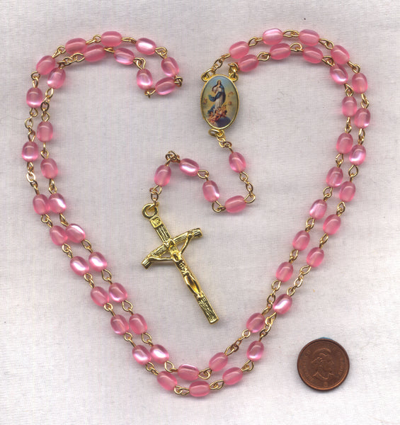 Our Lady's Assumption pink oval acrylic Bead GR71