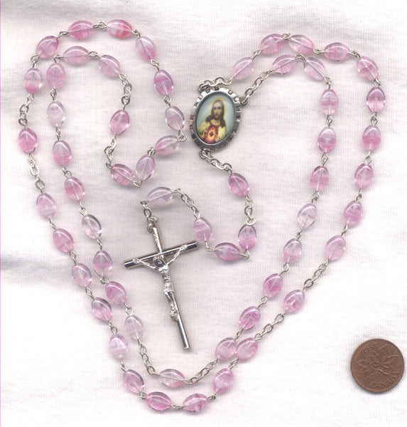Sacred Heart of Jesus rosary pink October GR72