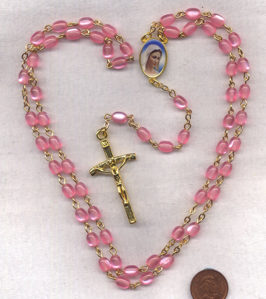 Blessed Virgin Mary pink oval acrylic bead GR73