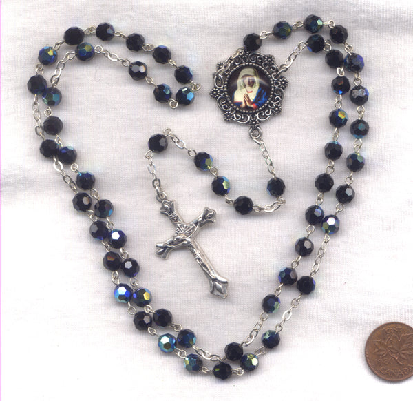 Mother of Sorrows black faceted glass beads rosary GR77