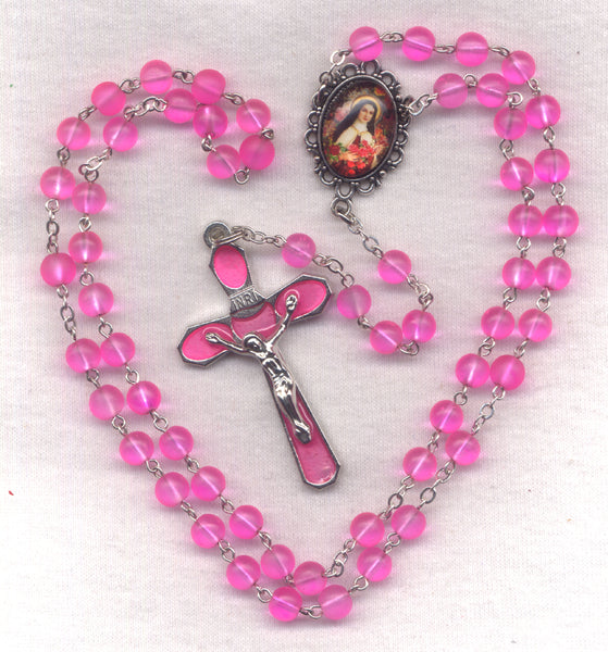 St Theresa the Little Flower Rosary Sweet Pink Glass Bead GR80