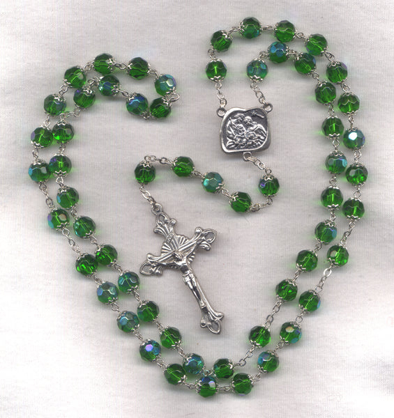 Christmas Nativity Rosary Emerald Green capped beads May GR88