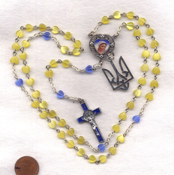 Viva Ukraine Blue and Gold Hearts Ukrainian Patroit Rosary V93