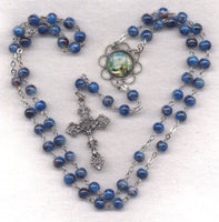 Our Lady of Fatima Rosary Blue Splash Glass Bead GR98