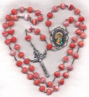 Blessed Virgin Mary Red and White Stripe Glass Heart Bead H07