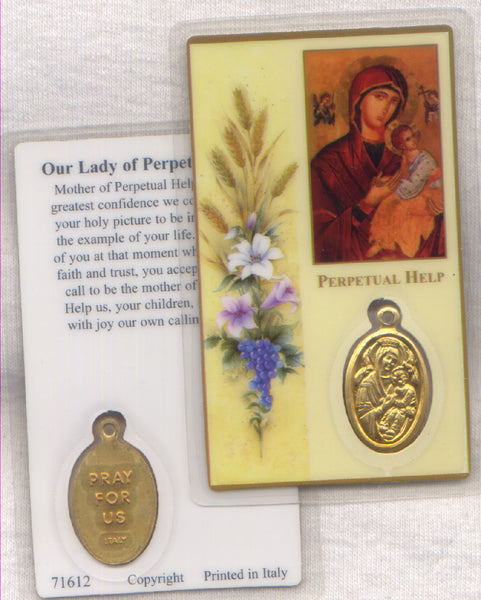 Our Lady of Perpetual Help medal and prayer card IT115