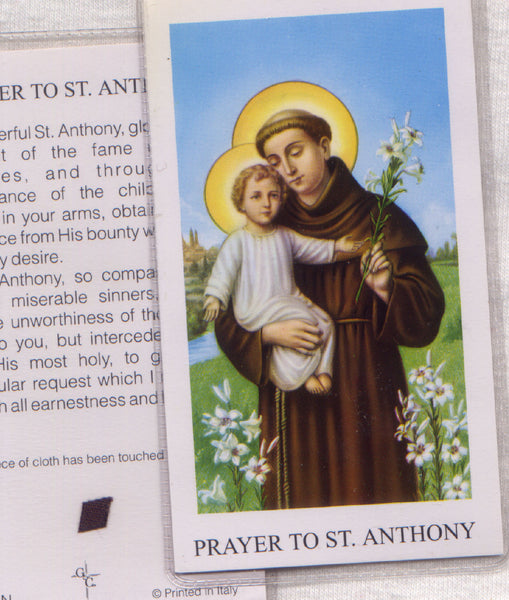 St Anthony cloth relic prayer card IT118